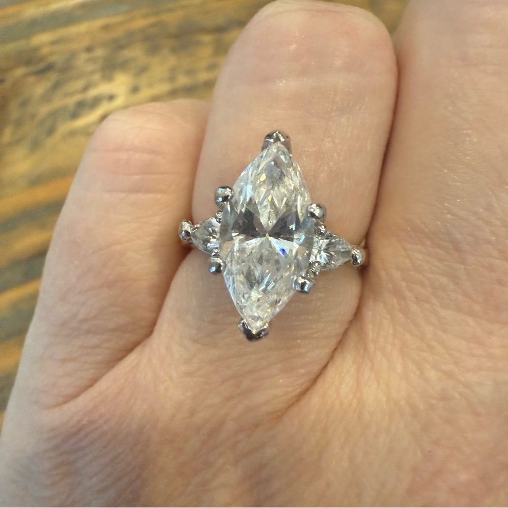 Simulated Diamond Cubic Zirconia Marquise Cut Ring Mixed Metals Size 6 - Picture 6 of 9